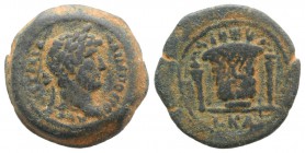 Hadrian (117-138). Egypt, Alexandria. Æ Obol (19mm, 5.69g, 12h), year 21 (136/7). Laureate head r. R/ Calathus between two torches. Köln 1224-6; Datta...