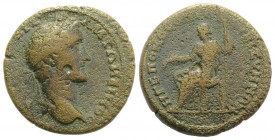 Antoninus Pius (138-161). Thrace, Bizya. Æ (29mm, 15.99g, 6h). Lucius Pompei Vopiscus, magistrate. Laureate head r. R/ Demeter seated l., holding ears...