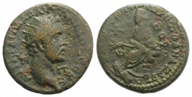 Antoninus Pius (138-161). Cilicia, Anazarbus. Æ (22mm, 6.61g, 12h). Radiate head r. R/ Turreted and veiled Tyche seated l. on rock, holding ears of co...