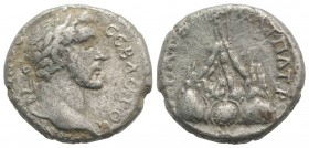 Antoninus Pius (138-161). Cappadocia, Caesarea-Eusebia. AR Didrachm (20mm, 6.33g, 12h), AD 139. Laureate head r. R/ Mt. Argaeus surmounted by statue; ...