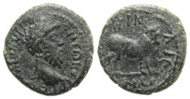 Marcus Aurelius (160-180). Bithynia, Nicaea. Æ (18mm, 4.17g, 1h). Bare head r. R/ Apis-bull standing r. RPC IV online 5956 (temporary); RG 194; SNG Co...