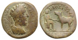Commodus (177-192). Mysia, Parium. Æ (21mm, 5.66g, 6h). Laureate, draped and cuirassed bust r. R/ Asclepius seated r., examining hoof of a bull. RPC I...