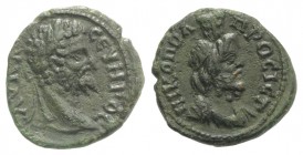 Septimius Severus (193-211). Moesia Inferior, Nicopolis ad Istrum. Æ (16mm, 3.13g, 12h). Laureate head r. R/ Bust of Serapis r. Varbanov 2231. Green p...
