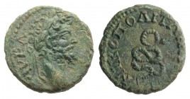 Septimius Severus (193-211). Moesia Inferior, Nicopolis ad Istrum. Æ (14mm, 2.39g, 1h). Laureate head r. R/ Serpent. Varbanov 2427. Green patina, VF