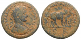 Caracalla (198-217). Pisidia, Antioch. Æ (32mm, 24.71g, 12h). Laureate, draped and cuirassed bust r. R/ Founder plowing r. with two oxen. Kryzanowska ...