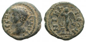 Geta (Caesar, 198-209). Bithynia, Nicaea. Æ (15mm, 1.96g, 12h). Bare head l. R/ Eros standing l., leaning on upside down torch set on low cippus. RG 5...