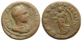 Elagabalus (218-222). Macedon, Thessalonica. Æ (25mm, 10.62g, 12h). Laureate, draped and cuirassed bust r. R/ Nike alighting l., holding Kabiros and p...