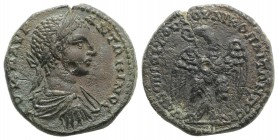 Elagabalus (218-222). Moesia Inferior, Nicopolis ad Istrum. Æ (25mm, 11.50g, 12h). Laureate, draped and cuirassed bust r. R/ Eagle standing r., head l...