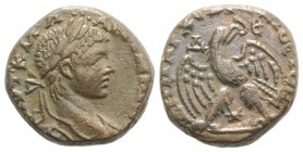 Elagabalus (218-222). Antioch. BI Tetradrachm (24mm, 12.43g, 1h). Laureate head r. R/ Eagle standing l., head r., holding wreath in beak; Δ-Є flanking...