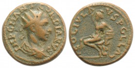Gordian III (238-444). Macedon, Pella. Æ (24mm, 9.93g, 1h). Radiate, draped and cuirassed bust r. R/ Pan seated l. on rock, r. arm over head, l. resti...