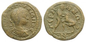 Gordian III (238-444). Mysia, Germe. Æ (20mm, 4.48g, 6h). Laureate, draped and cuirassed bust r. R/ Hercules standing r., strangling the Nemean Lion. ...