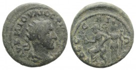 Philip I (244-249). Macedon, Edessa. Æ (25mm, 8.00g, 1h). Radiate, draped and cuirassed bust r. R/ Roma seated l. on shield, holding Nike and being cr...