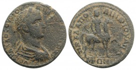 Volusian (251-253). Phrygia, Apamea. Æ (30mm, 12.60g, 6h). Kl Apollinarios, magistrate. Laureate, draped and cuirassed bust r. R/ Mên on horseback r. ...