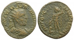 Gallienus (253-268). Cilicia, Augusta. Æ (25mm, 8.07g, 12h), year 234 (253/4). Radiate, draped and cuirassed bust r. R/ Dionysos standing l., holding ...
