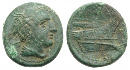 Anonymous, Rome, 217-215 BC. Æ Semuncia (19.5mm, 4.62g, 12h). Head of Mercury r., wearing winged petasus. R/ Prow r. Crawford 38/7; RBW 100. Green pat...