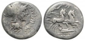 M. Cipius M.f., Rome, 115-114 BC. AR Denarius (15mm, 3.85g, 6h). Helmeted head of Roma r. R/ Victory driving galloping biga r., holding reins and palm...