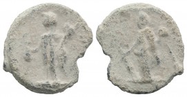 Roman PB Tessera, c. 1st century BC - 1st century AD (19mm, 4.61g, 12h). Fortuna standing l., holding cornucopia and rudder. R/ Mercury standing l., h...