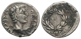 Augustus (27 BC-AD 14). Fourrèe Denarius (19.5mm, 2.90g, 6h). Imitating Spanish mint. SPQR CAE[…], Bare head of Augustus r. R/ [OB CIVIS/SE]RVATOR in ...