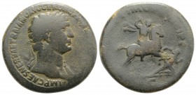 Trajan (98-117). Æ Sestertius (34mm, 24.37g, 6h). Rome, c. 107-110. Laureate bust r., slight drapery. R/ Trajan on horseback r., spearing fallen Dacia...