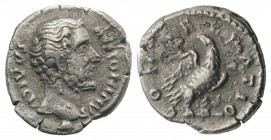 Divus Antoninus Pius (died AD 161). AR Denarius (17mm, 2.67g, 12h). Rome, AD 161. Bare head r. R/ Eagle standing r., head l., with wings spread. RIC I...