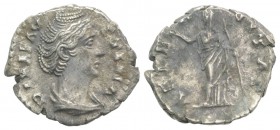 Diva Faustina Senior (died 140/1). AR Denarius (19mm, 2.85g, 6h). Rome, c. 146-161. Draped bust r. R/ Aeternitas (or Juno) standing l., raising hand a...
