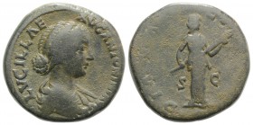 Lucilla (Augusta, 164-182). Æ Sestertius (30mm, 25.99g, 6h). Rome, 164-7. Draped bust r. R/ Diana Lucifera standing r., holding long torch with both h...