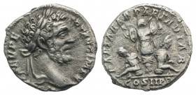 Septimius Severus (193-211). Fourrèe Denarius (17mm, 1.70g, 6h). Rome, AD 195. Laureate head r. R/ Two bound captives seated back to back, each on a r...
