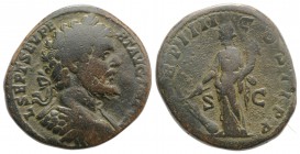 Septimius Severus (193-211). Æ Sestertius (29.5mm, 20.21g, 11h). Rome, AD 196. Laureate and cuirassed bust r. R/ Fortuna standing l., holding rudder o...