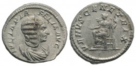 Julia Domna (Augusta, 193-217). AR Antoninianus (23mm, 5.32g, 12h). Rome, c. 215-7. Draped bust r., wearing stephane, set on crescent. R/ Venus seated...