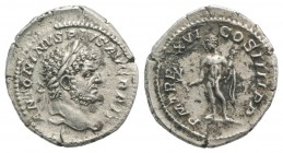 Caracalla (198-217). AR Denarius (19mm, 3.24g, 11h). Rome, 213. Laureate head r. R/ Hercules standing facing, head l., holding branch and club, lion s...