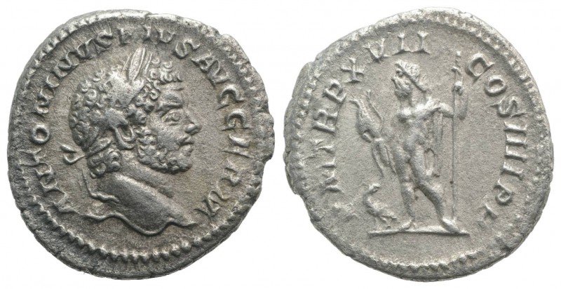 Caracalla (198-217). AR Denarius (19mm, 3.07g, 12h). Rome, AD 214. Laureate and ...