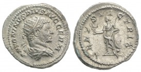 Caracalla (198-217). AR Antoninianus (24mm, 5.66g, 6h). Rome, 215-7. Radiate, draped and cuirassed bust r. R/ Venus standing l., holding sceptre and V...