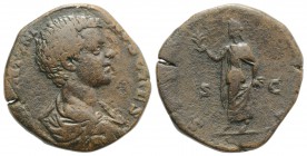 Caracalla (Caesar, 196-198). Æ Sestertius (28mm, 17.78g, 6h). Rome, 196-7. Bareheaded, draped and cuirassed bust r. R/ Spes walking l., holding flower...