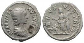 Plautilla (Augusta, 202-205). AR Denarius (18mm, 3.08g, 6h). Rome, 202-5. Draped bust r. R/ Venus standing l., holding apple and palm, resting l. elbo...