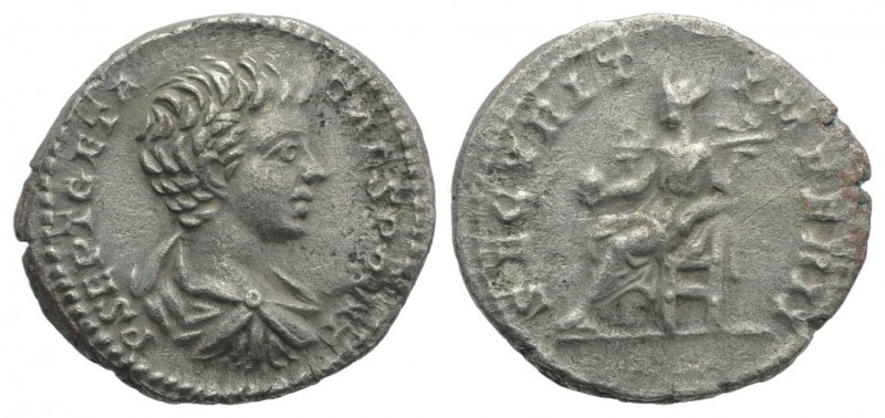 Geta (Caesar, 198-209). AR Denarius (18.5mm, 3.55g, 12h). Rome, AD 202. Bare-hea...