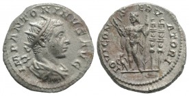 Elagabalus (218-222). AR Antoninianus (22mm, 4.64g, 11h). Rome, 219-220. Radiate and draped bust r. R/ Jupiter standing l., holding thunderbolt and sc...