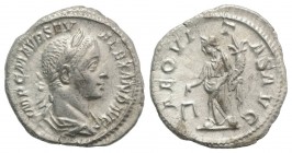 Severus Alexander (222-235). AR Denarius (19mm, 2.86g, 6h). Rome, 222-8. Laureate and draped bust r. R/ Aequitas standing facing, head l., holding cor...