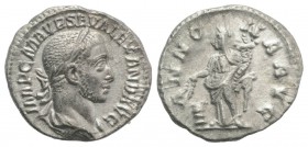 Severus Alexander (222-235). AR Denarius (19mm, 2.91g, 12h). Rome, 222-8. Laureate and draped bust r. R/ Annona standing facing, head l., holding corn...