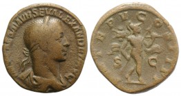 Severus Alexander (222-235). Æ Sestertius (29mm, 17.33g, 1h). Rome, AD 226. Laureate and draped bust r., seen from behind. R/ Mars advancing r., holdi...