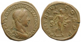 Severus Alexander (222-235). Æ Sestertius (32mm, 23.90g, 12h). Rome, AD 228. Laureate and draped bust r., seen from behind. R/ Mars advancing r., hold...