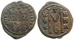 Michael II and Theophilus (821-829). Æ 40 Nummi (33mm, 7.35g, 6h). Constantinople. Busts of Michael and Theophilus facing; cross above. R/ Large M; cr...