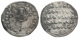 John I Zimisces (969-976). AR Miliaresion (24mm, 2.74g, 6h). Constantinople. Cross crosslet set on globus above two steps; in central medallion, crown...