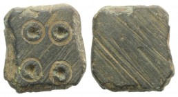 Early Medieval Weight. Æ (13mm, 2.44g). Four circles. R/ Blank. Green patina, Good VF