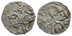 Afghanistan, Indian Empire, 10th-12th century AD. AR Drachm (16mm, 3.13g). Horseman r. R/ Bull l., head r. VF