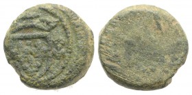 France, Æ Tessera, c. 16th century (13mm, 3.14g). Crowned arms flanked by two fleur-de-lis. R/ Blank. Green patina, about VF