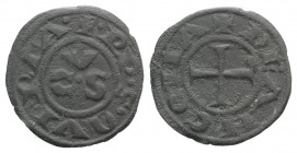 Italy, Ancona, Republic, 13th century. AR Denaro (16mm, 0.57g, 9h). CVS. R/ Cross. Biaggi 33. VF