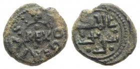 Italy, Sicily, Messina. Tancredi and Ruggero (1089-1194). Æ Follaro (13mm, 1.97g, 12h). REX within circle and Kufic legend. R/ Kufic legend. Spahr 139...