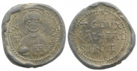 South Italy, Guglielmo II? (1166-1189). PB Seal (33mm, 47.96g, 1h). Facing bust of St. Matteo. R/ + G DVX CAT ITAT SINET in three lines. Probably 19th...