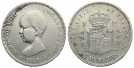 Spain, Alfonso XIII (1886-1931). AR 5 Pesetas 1890 (37mm, 24.64g, 6h). Davenport 342. Near VF