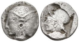 Greek
MYSIA. Lampsakos. (Circa 500-450 BC).
AR Diobol (13.4mm 1.02g)
Obv: Janiform female head.
Rev. Head of Athena to left, wearing Corinthian he...